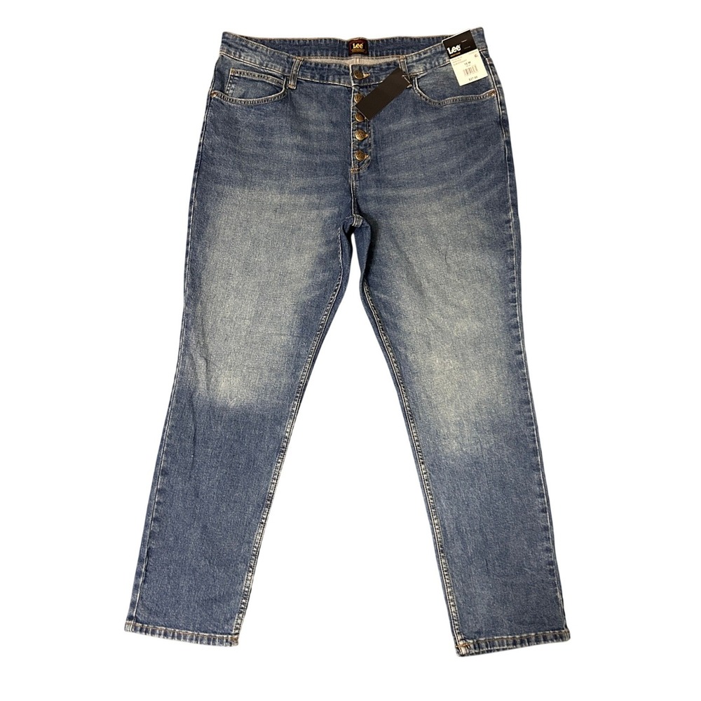 Lee Heritage Jeans Womens 16M Slim Straight Blue High Rise Button Fly 36x28 NWT